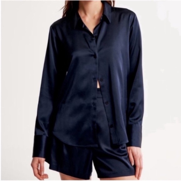 Abercrombie & Fitch Tops - Abercrombie Navy Satin Button Down